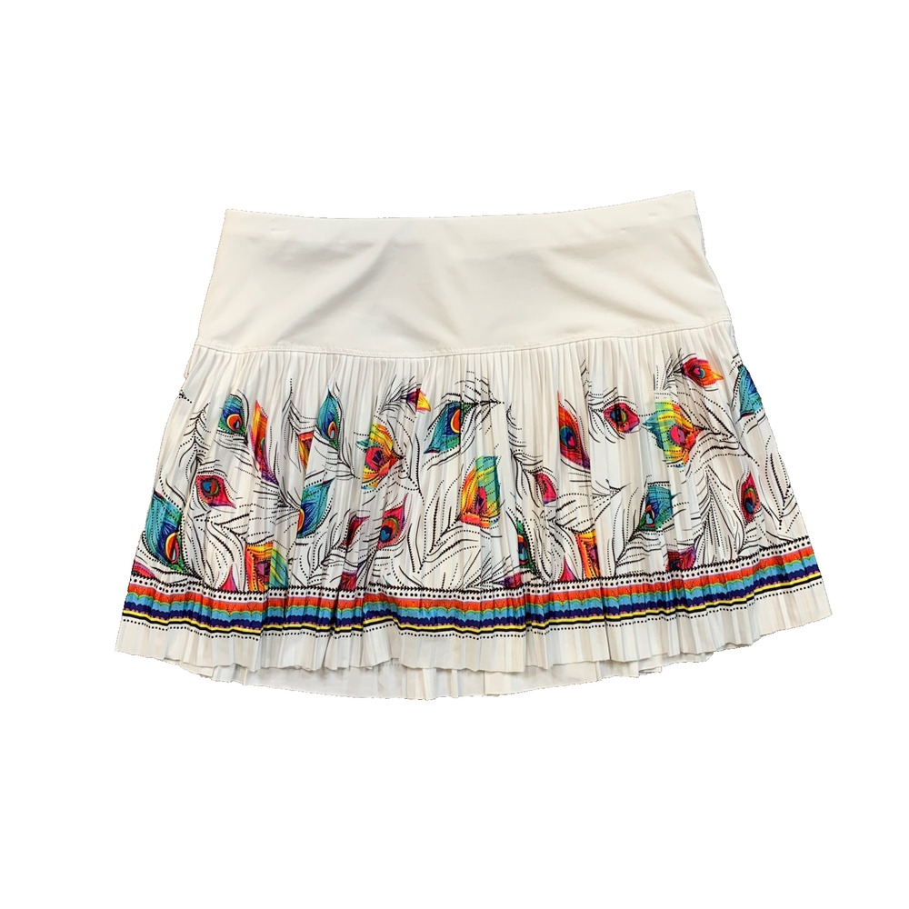 Lucky In Love Skort Womens M Medium White Pleated Peacock Feather Print Golf